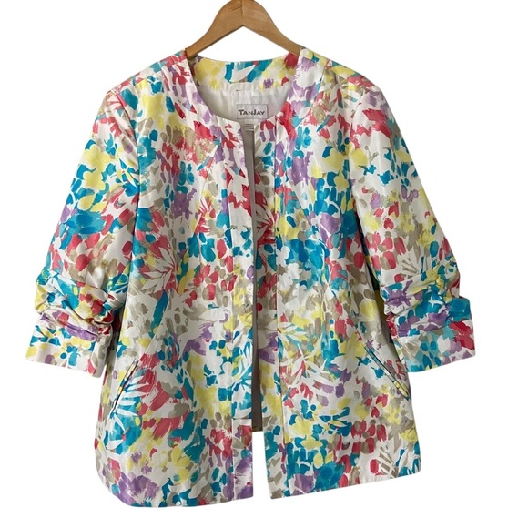 TanJay Womens Floral Open Front Jacket Watercolors Career Colorful Plus 20W - Picture 1 of 10